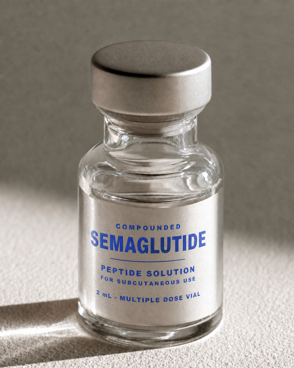 Compounded semaglutide vial, labeled in milligrams